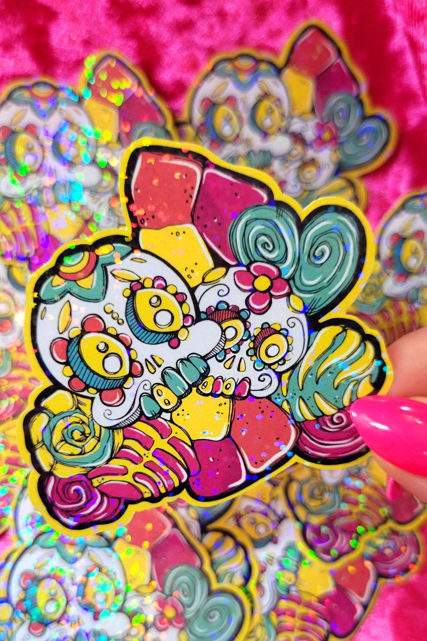 Sugar skull pan dulce day of the dead glitter sticker
