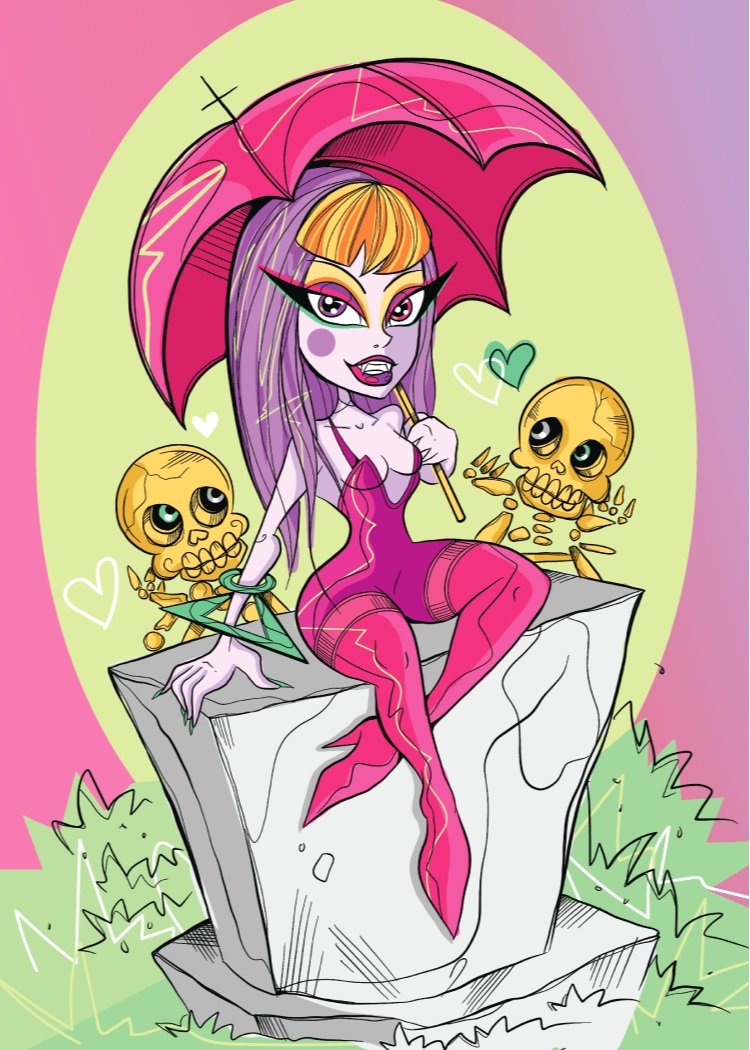 Graveyard Girl Vampire Pinup Art Print