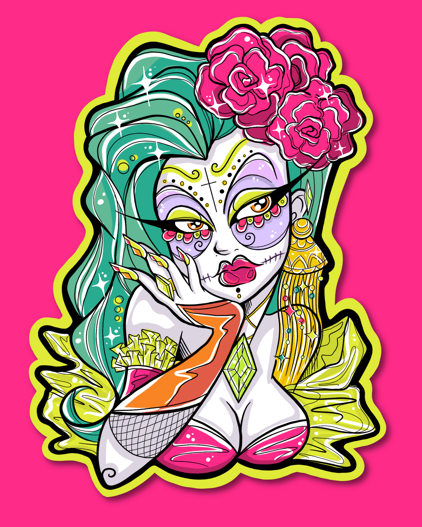 Day of the Dead Pinup Girl Sticker